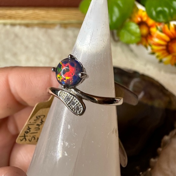 New 925 sterling silver ring size 9 fire opal blue pink green boho hippie gift - Picture 8 of 12